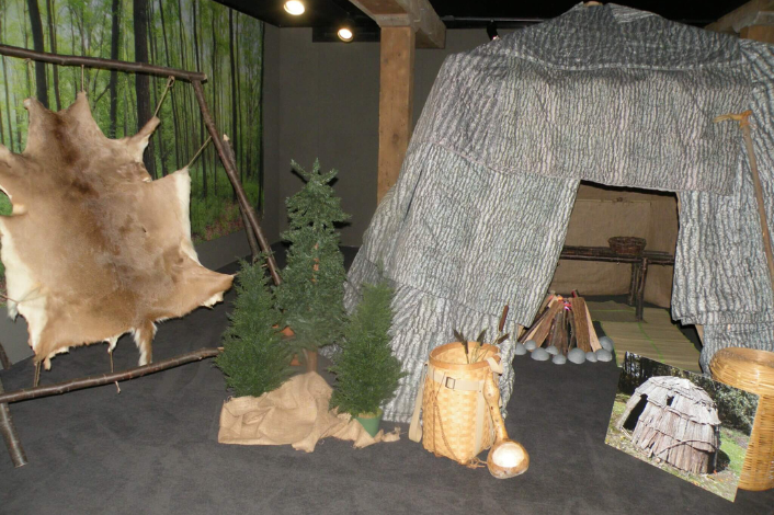 Native Wigwam, animal pelt and accessories