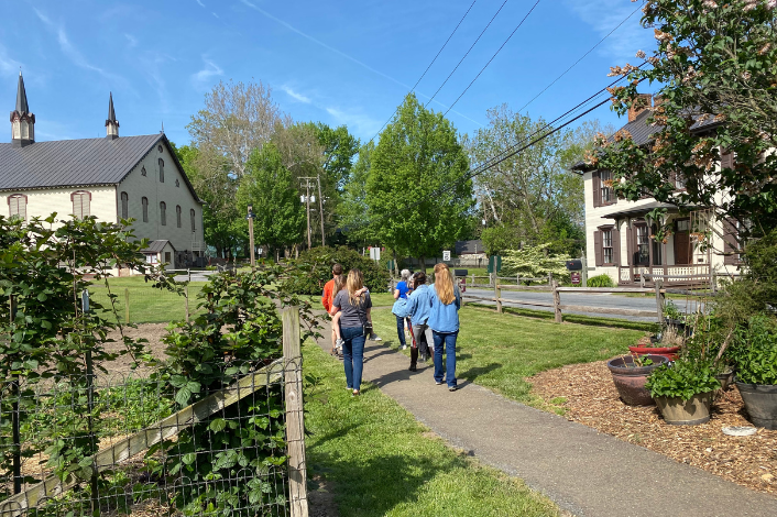 People walking in park