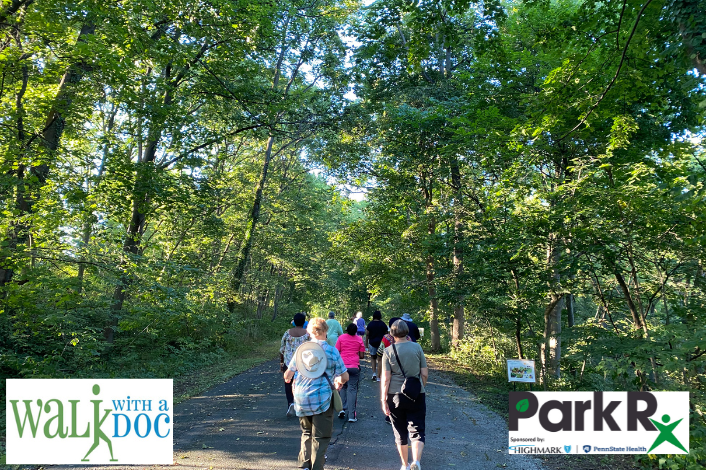 Group of people walking in the woods