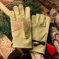 a picture of light-colored leather work gloves