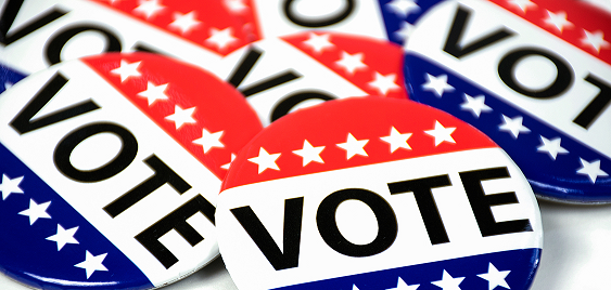 Red, white and blue voting pins.