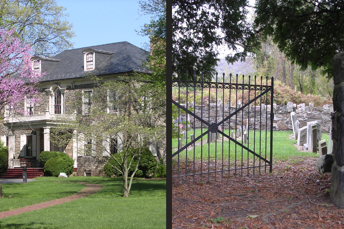 Fort Hunter Mansion Front and a Photo of the McAllister Cemetery with Gravestones