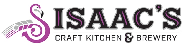 Isaac's Craft Kitchen & Brewery Logo Pink Flamingo with wheat stalk