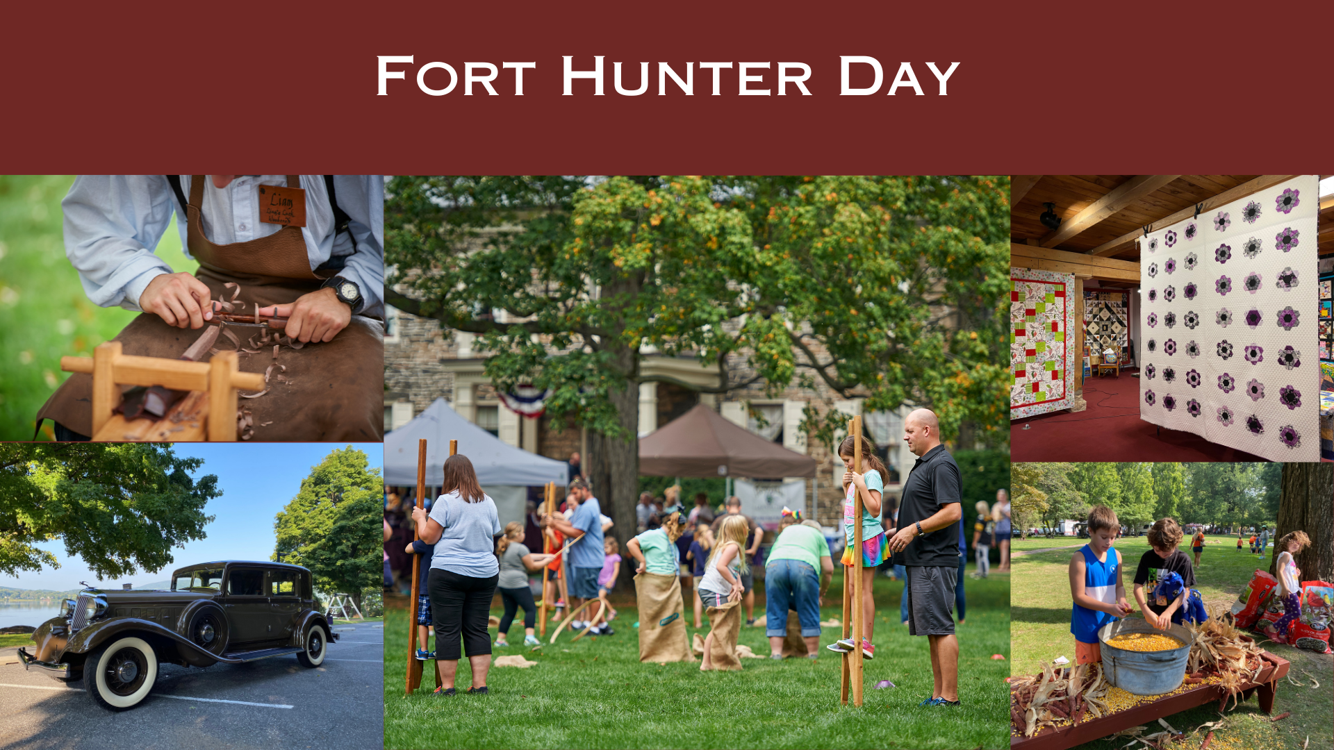 Images for Fort Hunter Day - Antique Car, Man Widling, kids in potato sacks, kids shucking corn, quilts