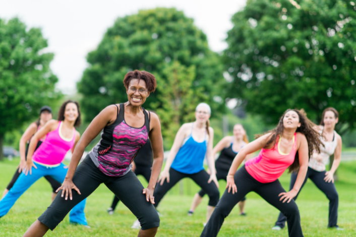 An outdoor zumba dance class