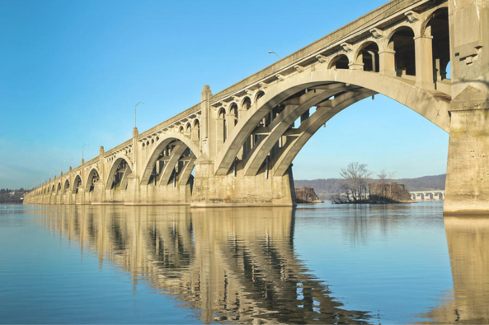 Arched bridge in river