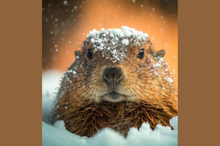 Groundhog with snow
