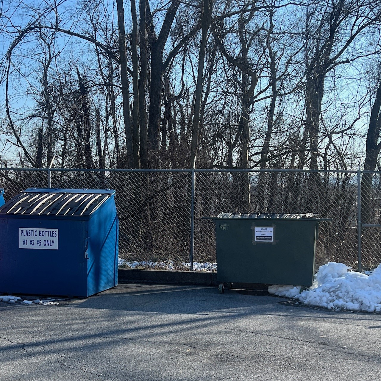 Glass recycling container at County Recycling facility